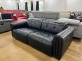 Черен кожен диван тройка с електрически релакс механизъм "Alessio", снимка 1 - Дивани и мека мебел - 39977135