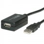 Кабел USB-A към USB-A 2.0 Roline 12.99.1110 Черен 12м USB 2.0 + Repeater Type A - A M/F, снимка 1 - USB кабели - 31258494