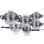 Комплект готварски съдове от инокс 12 части: 5 тенджери, тиган и стъклени капаци (16-24 см), снимка 2