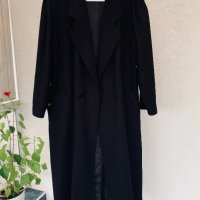 Черно дълго вълнено палто модерна кройка, снимка 2 - Палта, манта - 35407428
