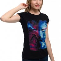 Нова дамска тениска с дигитален печат Вълк, GALAXY WOLF, Серия вълци, снимка 6 - Тениски - 29463595