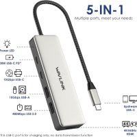 WAVLINK USB C 3.2 хъб HDMI, 10Gbps USB C към HDMI адаптер с 85W PD зареждане, 4K60Hz HDMI, снимка 2 - Кабели и адаптери - 44642502