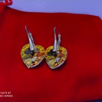 Сваровски - разкошни сребърни обеци Heart Swarovski - 14мм, снимка 5 - Обеци - 31241013
