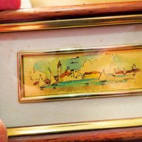 Старинна златна картина рисувана върху златно фолио - морски бряг и лодки -  с маркировка за злато , снимка 2 - Картини - 38503690