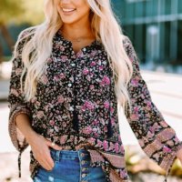 Дамска блуза с дълъг ръкав и флорален принт, снимка 1 - Блузи с дълъг ръкав и пуловери - 40456142