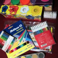 Флумастери, моливи, водни бои, бои за рисуване с пръсти и др.