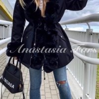 Черно зимно дамско яке с черни пухове и качулка, снимка 2 - Якета - 38588379