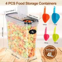 Peyiuun 4 бр. кухненски пластмасови контейнери с херметични капаци за зърнени храни, 4 литра, снимка 3 - Аксесоари за кухня - 44375261