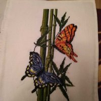 ,,Пеперуди на бамбук" с оригинално DMC конци, снимка 1 - Гоблени - 30454729