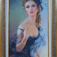 Портрет на млада жена, импресионизъм, картина , снимка 1 - Картини - 36758099