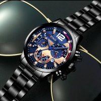 Луксозен мъжки часовник бизнес класа DEYROS "Син -златист"с гривна, снимка 4 - Мъжки - 42748477