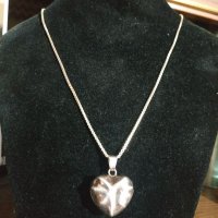 Красиво сребърно колие - синджир със сърце , печаи 925, снимка 3 - Колиета, медальони, синджири - 35312912