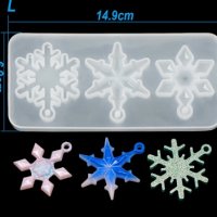Снежинки снежинка висулка прозрачен силиконов молд форма фондан смола бижу, снимка 2 - Форми - 27467934