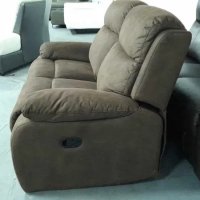 Кафяв диван от плат двойка с ръчен релаксиращ механизъм, снимка 4 - Дивани и мека мебел - 40627761