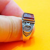 Стар красив мъжки сребърен пръстен, турски пръстен с карнеол и с ГОЛЯМ полумесецът и звездата, т, снимка 2 - Пръстени - 37691989