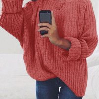 Дамски голям пуловер с навити дълги ръкави и обло деколте, 7цвята , снимка 8 - Блузи с дълъг ръкав и пуловери - 42469277