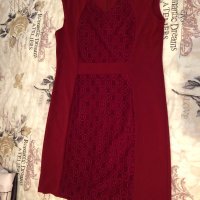Елегантна червена рокля с дантела отпред, снимка 1 - Рокли - 29431398