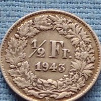 Сребърна монета 0.835 проба 1/2 франк1943г. Швейцарска Конфедерация 39654, снимка 2 - Нумизматика и бонистика - 42752391