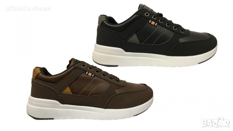 Мъжки кожени  маратонки в кафяво и черно-3081, снимка 1