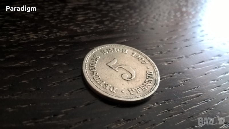 Райх монета - Германия - 5 пфенига | 1907г.; серия А, снимка 1