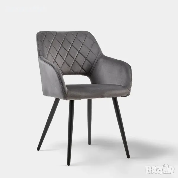 Комплект от 2 бр. трапезни столове, тип кресло - кадифе C-U-DC-B0198DGY, снимка 1