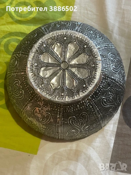 Ръчно изработена декоративна купа от дърво с метална облицовка (не се влияе от магнит), снимка 1