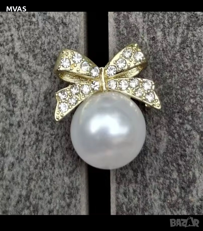 Нови коледни обеци топки перли и златиста панделка, снимка 1