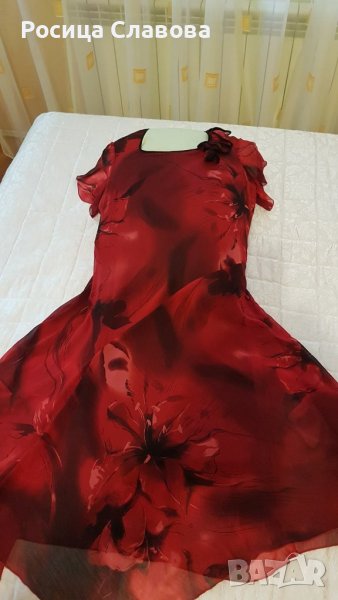 Яркочервена копринена рокля, снимка 1
