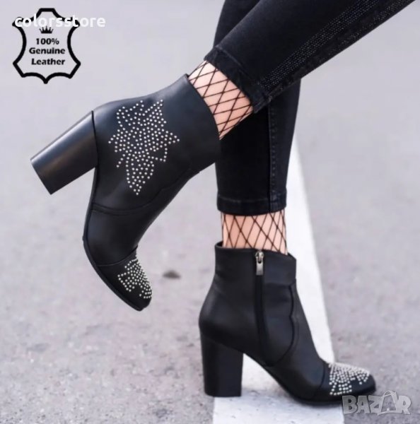 Боти на ток - черна ЕСТЕСТВЕНА кожа - 637410, снимка 1