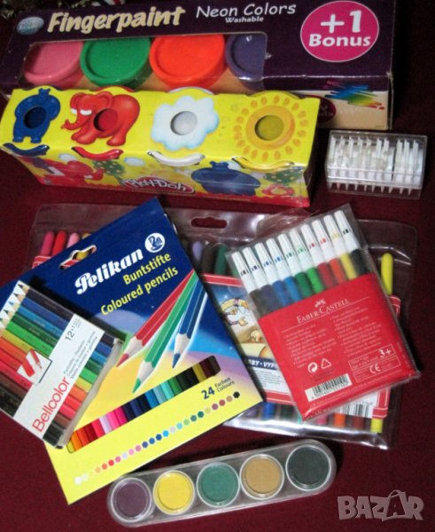 Флумастери, моливи, водни бои, бои за рисуване с пръсти и др., снимка 1