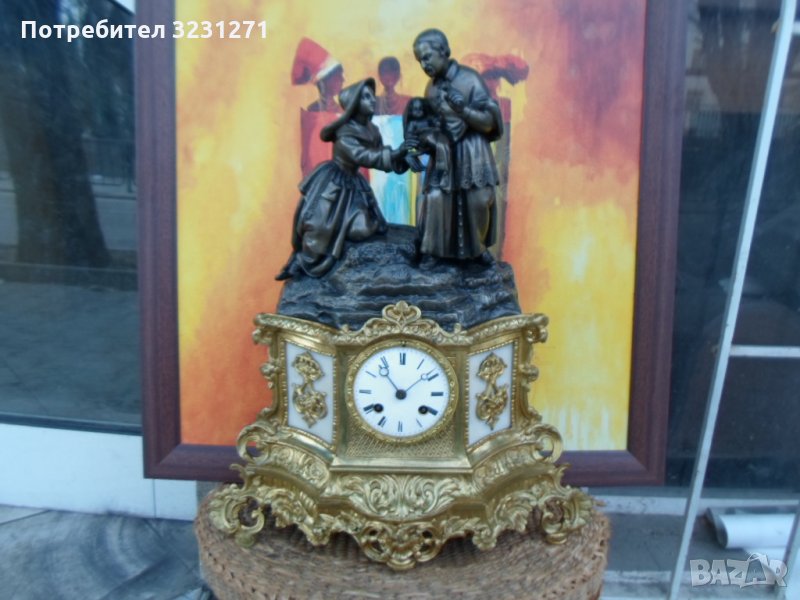 Рядък Каминен Часовник Бронз/Мрамор/Франция/ЛУИ 16/.0к.1850, снимка 1