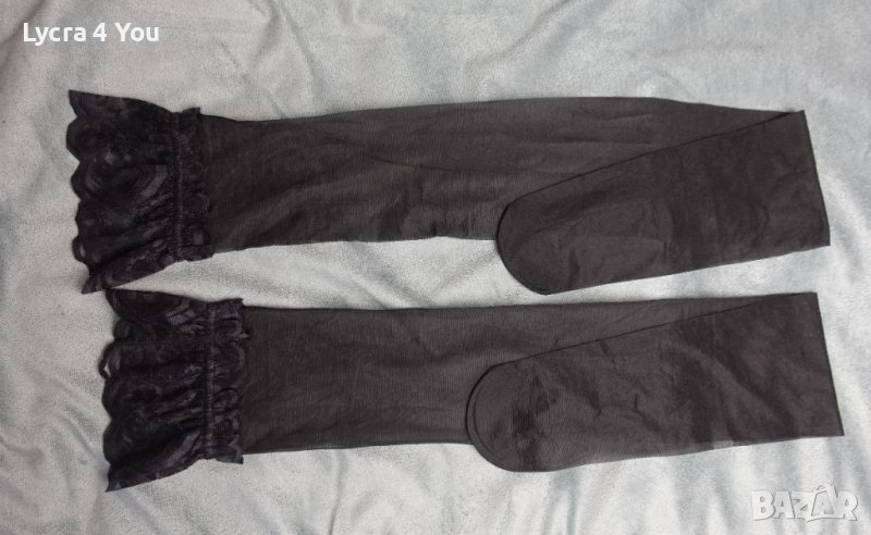 Черни чорапи М/Л размер за жартиери с дантела и ластик (без силикон), снимка 1