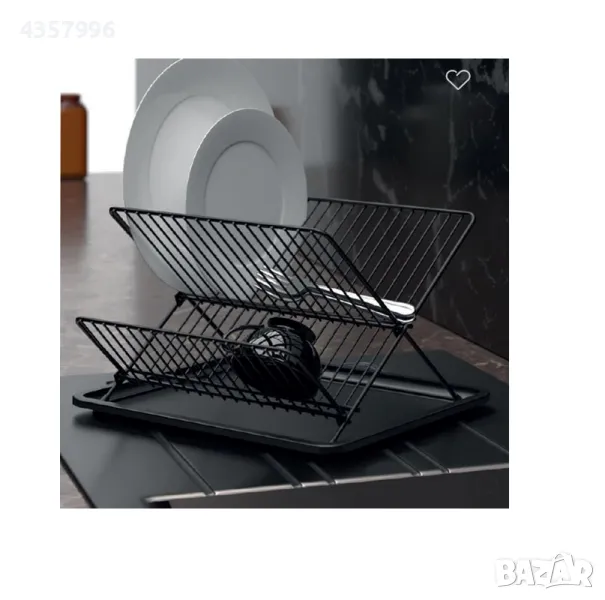  Метален сушилник за чинии, С подложка, За кухня, Черен , снимка 1