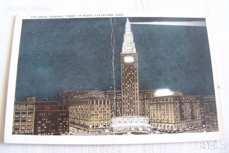 Стара пощенска картичка Кливланд през нощта, САЩ около 1930г., снимка 1