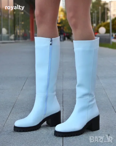 Ботуши на ток - бяла кожа с черно ходило, снимка 1