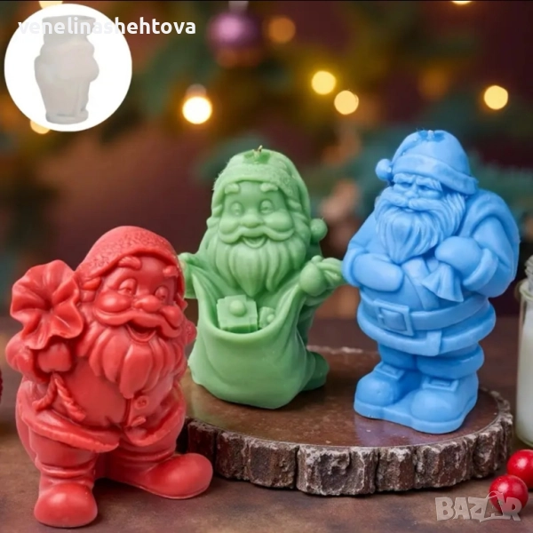 3D 3 модела дядо Коледа голям силиконов молд форма за свещи гипс, снимка 1