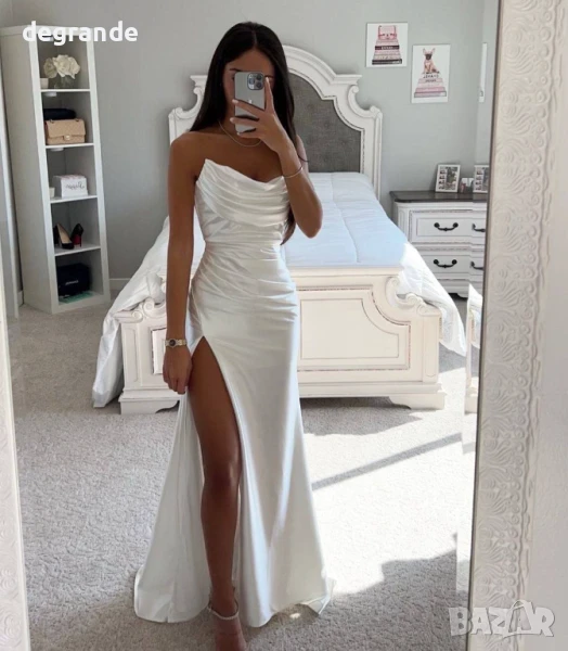 Официални сатенени рокли в Черно Бяло Лилаво Розово, снимка 1