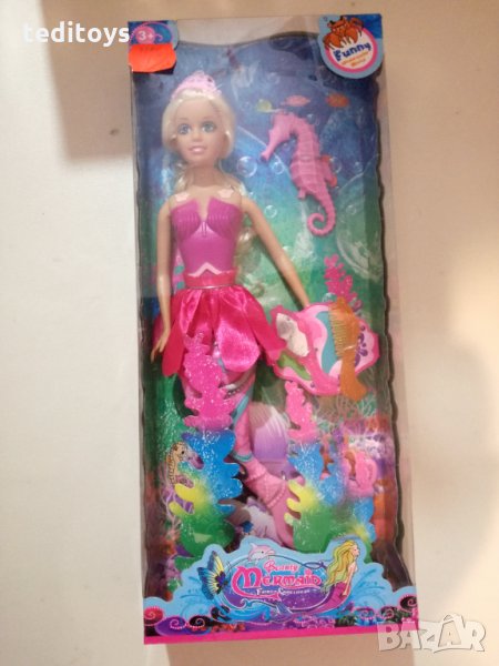 Кукла РУСАЛКА в кутия с огледало,гребен и морско конче, снимка 1