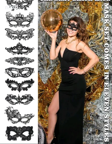 10 модела домино черна маска дантела за лице очи маскарад парти бал, снимка 1