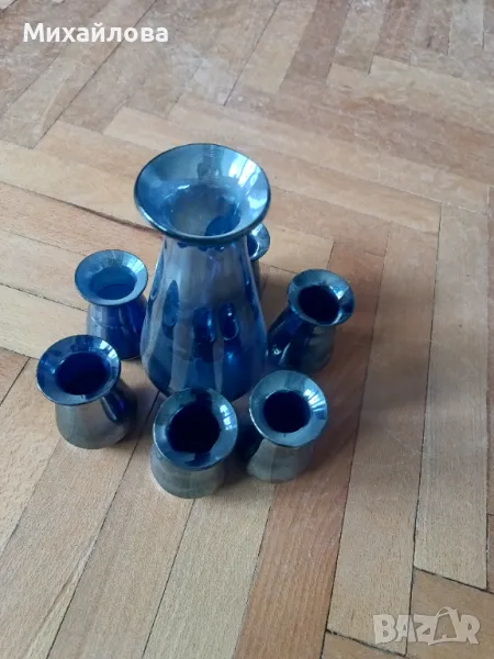 Комплект вази/чаши синьо стъкло, снимка 1