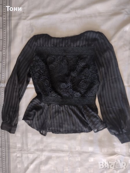 Елегантна черна блуза с дантела unica , снимка 1