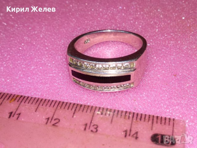 ПРЕКРАСЕН СКЪПОЦЕНЕН СРЕБЪРЕН ПРЪСТЕН РОДИРАНО СРЕБРО 925 с ЧЕРЕН ОНИКС и ИСКРЯЩИ ЦИРКОНИ 43361, снимка 4 - Пръстени - 44392509