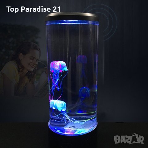 Настолна LED нощна лампа аквариум с медузи., снимка 3 - Лед осветление - 42619536