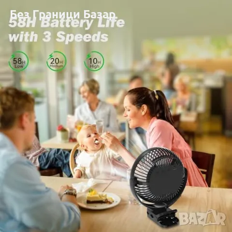 Нов Преносим вентилатор за количка – акумулаторен, въртящ се, 3 скорости, снимка 2 - Други стоки за дома - 49867540