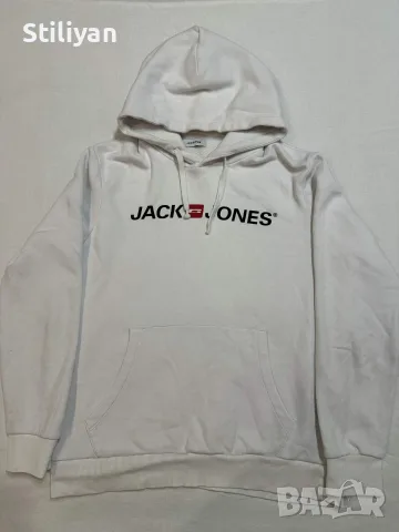 Бяло горнище (суичър) с качулка Jack & Jones