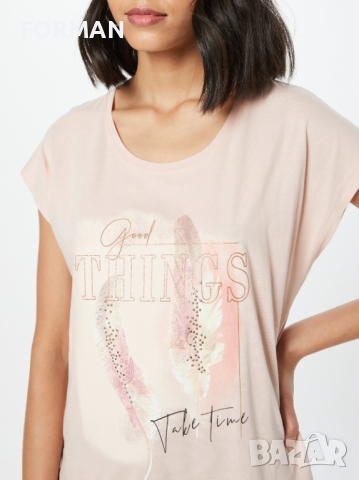 СТРАХОТНА тениска в нежен розов цвят със златист надпис и кабсички, снимка 2 - Тениски - 44816449