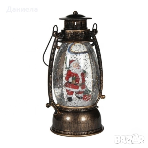 Коледен декоративен фенер – LED светлина, въртяща се фигурка на Дядо Коледа, снеговалеж и музика, снимка 2 - Декорация за дома - 52749994