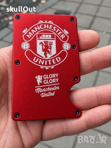 Подарък за фен на Манчестър, Manchester United RFID портфейл, карти със защита, щипка за пари