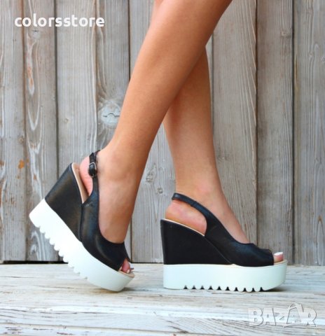 Сандали на платформа - черна кожа - 55K