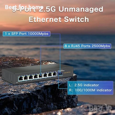 Ethernet комутатор с 8 x 2.5G Base-T порта и 1 x 10G SFP Uplink порт, снимка 2 - Мрежови адаптери - 51140008